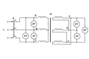 Схема измерения коэффициента трансформации методом двух вольтметров